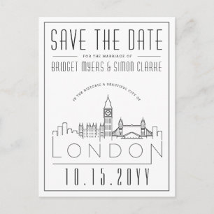 London Wedding   Stilisierte Skyline Save the Date Postkarte