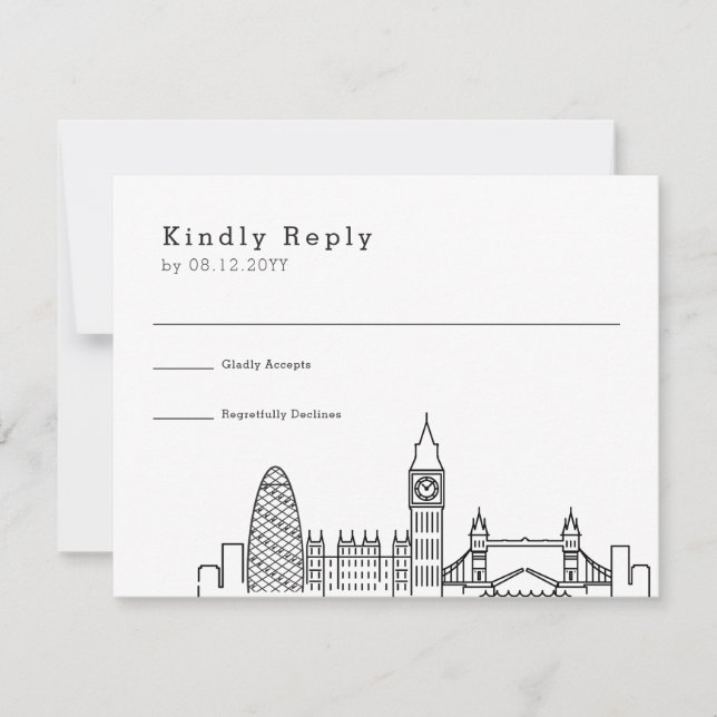 London Wedding | Stilisierte Skyline-UAWG-Antwortk RSVP Karte (Vorderseite)