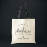 London Wedding Stylized Skyline Tote Bag Tragetasche<br><div class="desc">Eine einzigartige Hochzeitstasche für eine Hochzeit in der schönen Stadt London. In dieser Tasche wird die einzigartige Skyline der Stadt mit ihren Gebäude und Sehenswürdigkeiten unter ihrem Namen stilisiert. Anschließend erhalten Sie Informationen zu Ihrem Hochzeitstag in einem passenden, offenen Stil.</div>