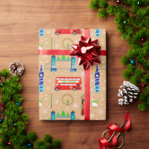 London Weihnachten Beige Muster Hintergrund Geschenkpapier
