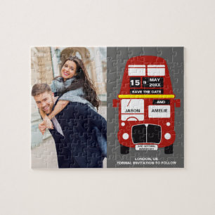Londoner Bus Save the Date graues Foto Jigsaw Puzz Puzzle