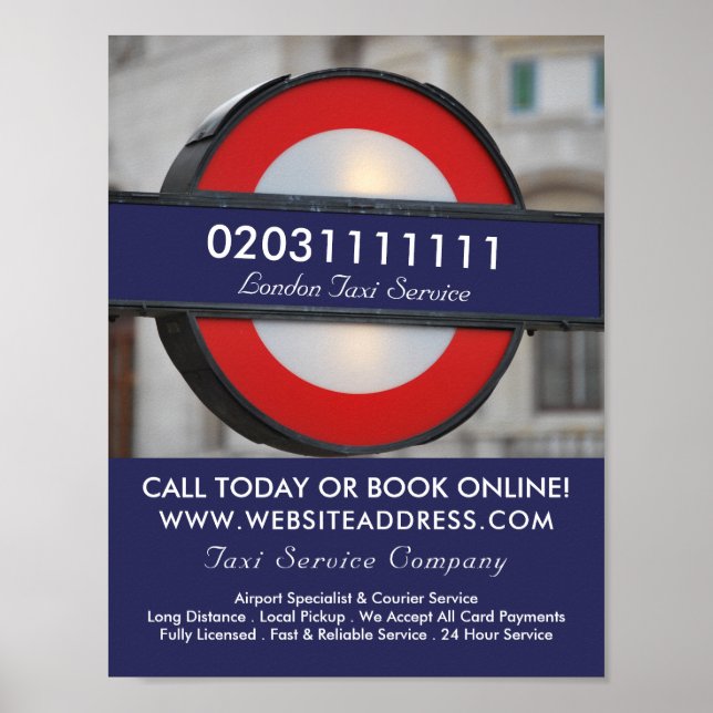 Londoner City Taxi-Zeichenwerbung Poster (Vorne)