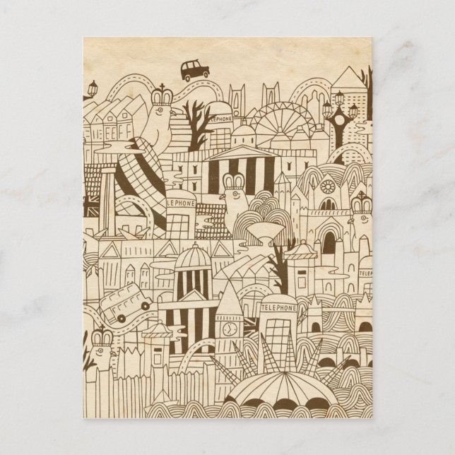 Londoner Hand auf altes Papier gezeichnet Postkarte (Vorderseite)
