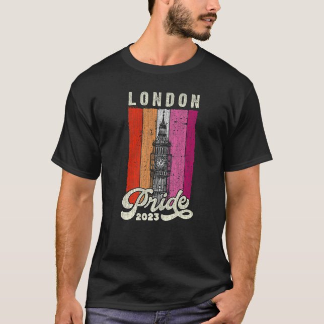 Londoner Pride-Flag 2023 Big Ben Lesbian T-Shirt (Vorderseite)