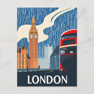 Londoner Roter Bus & Big Ben Vintage Reise Postkarte