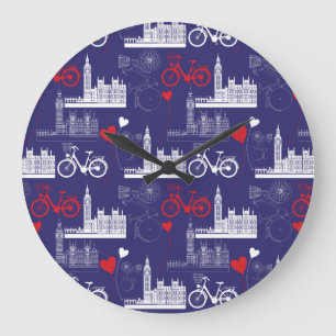 Londoner Sehenswürdigkeiten-Muster Große Wanduhr