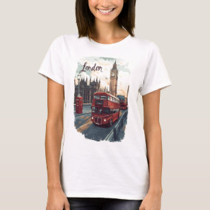 Londoner Stadtansicht mit Doppeldeckerbus & Big Be T-Shirt