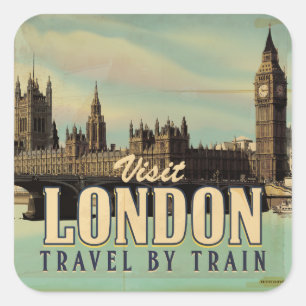 Londoner Vintage-Poster besuchen Quadratischer Aufkleber