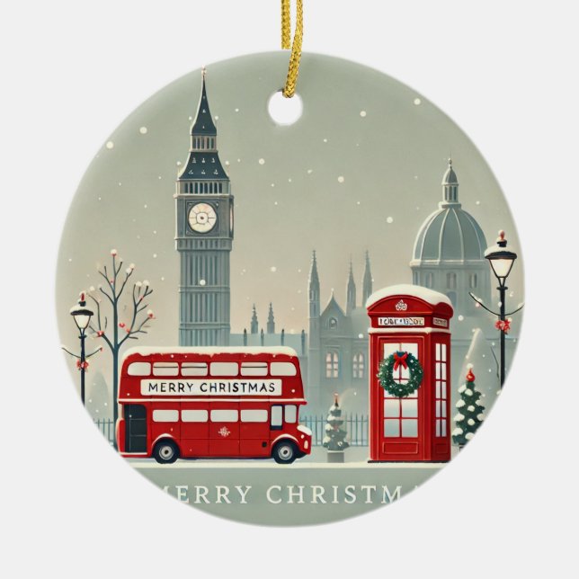 Londoner WeihnachtsWeihnachten | Big Ben & Festive Keramik Ornament (Vorne)