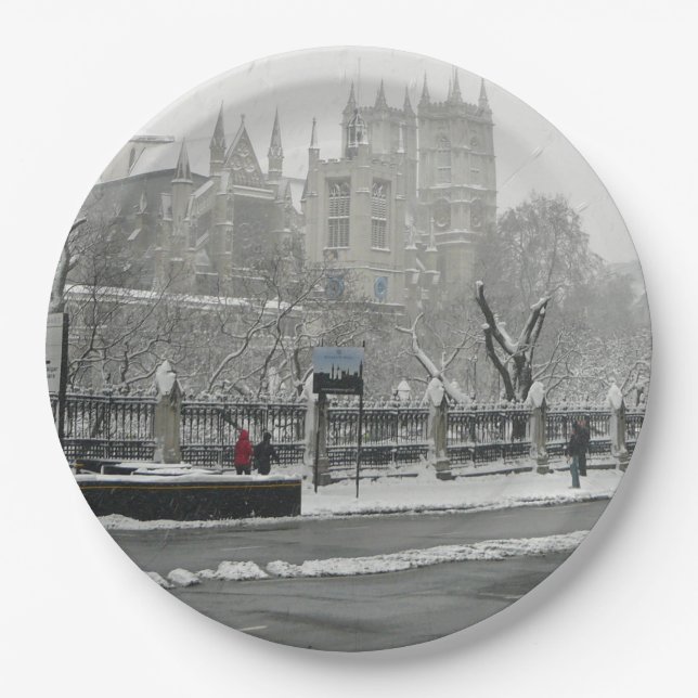 Londoner Westminster Abbey im Winter Pappteller (Vorderseite)