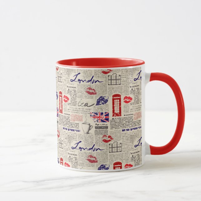 Londoner Zeitungsmuster Tasse (Rechts)