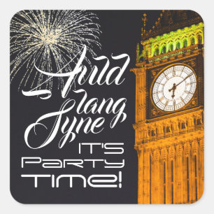 Londons Big Ben, Silvester Party Quadratischer Aufkleber