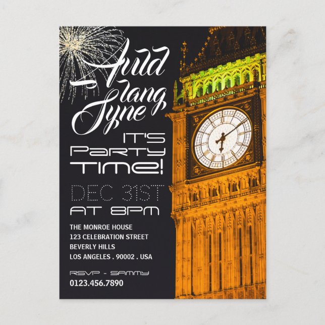 Londons Big Ben, Silvesternacht-Party Einladung Postkarte (Vorderseite)