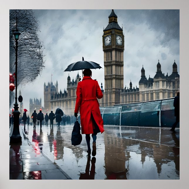 Londons Elegance im Regen Poster (Vorne)