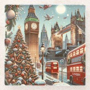 Londons festlicher Glanz - Lebendige Weihnachtskar Glasuntersetzer