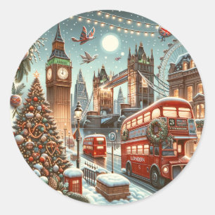 Londons festlicher Glanz - Lebendige Weihnachtskar Runder Aufkleber