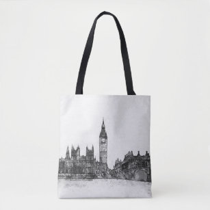 Londonskyline-schwarze u. weiße Taschen-Tasche