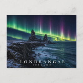 Lóndrangar Basaltklippen Island Aurora Postkarte