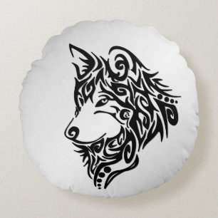Lone Black Tribal Wolf Rundes Kissen