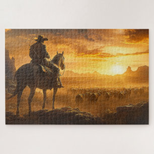 Lone Cowboy bei Sunset Puzzle