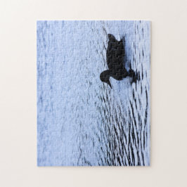 Lone Duck Silhouette Wildlife Water Ripples Foto Puzzle
