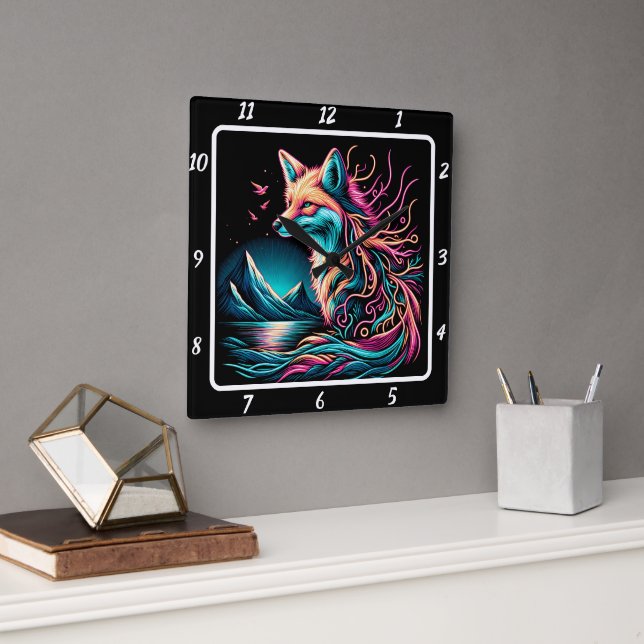 Lone Fox im Hochland Quadratische Wanduhr (Büro)
