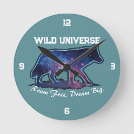 Lone Galaxy Wolf Silhouette (wild universe) - Runde Wanduhr