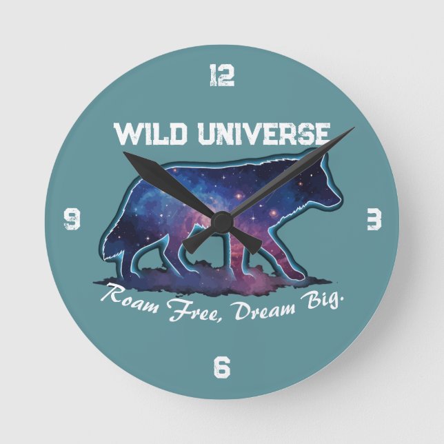 Lone Galaxy Wolf Silhouette (wild universe) -  Runde Wanduhr (Vorderseite)
