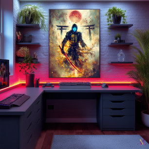 Lone Ghost Ronin – Spektraler Samurai Feuer & Scha Poster