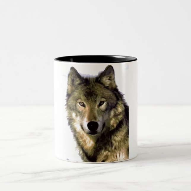 Lone Gray Wolf Look - Leadership Motivierend Zweifarbige Tasse (Mittel)