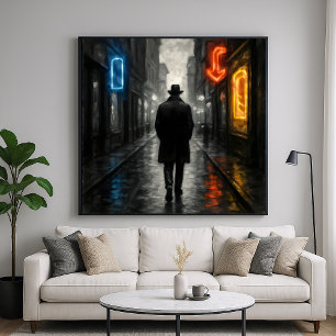 Lone Neon Walker - Film Noir Pastel Style Poster