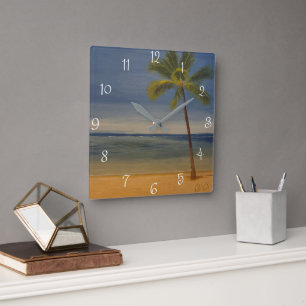 Lone Palm Tree am Strand, von Gary Poling Quadratische Wanduhr