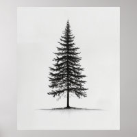 Lone Pine Tree Moderne Schwarze Linie minimalistis