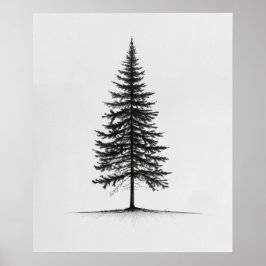 Lone Pine Tree Moderne Schwarze Linie minimalistis Poster