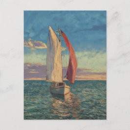 Lone Sailboat - Impressionism Style Seascape Art Postkarte