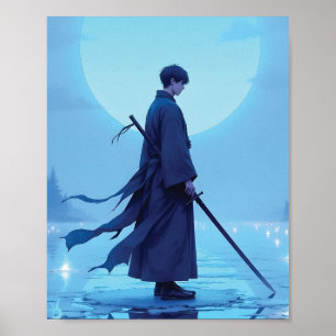 Lone Samurai Vollmond Anime-Kunstposter Poster
