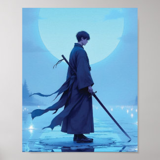 Lone Samurai Vollmond Anime-Kunstposter Poster