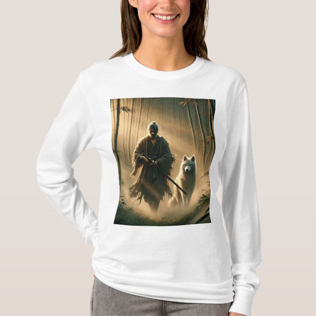 Lone Samurai & White Wolf ⚔️ 🐺 - Epic Fantasy T-S T-Shirt (Vorderseite)