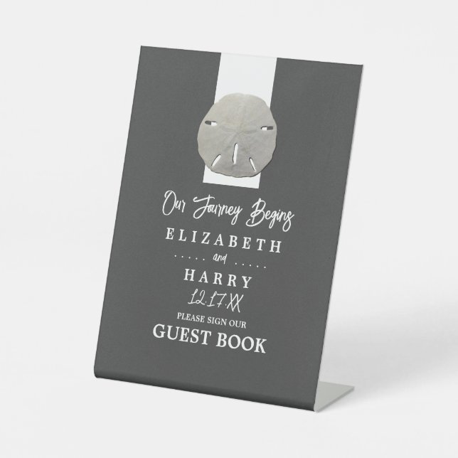 Lone Sand Dollar - Charcoal Gray - Beach Wedding Sockelschild (Vorderseite)