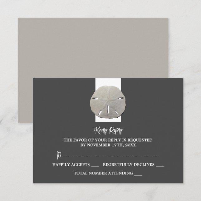 Lone Sand Dollar - Holzkohle Grau - Hochzeit RSVP Karte (Vorne/Hinten)