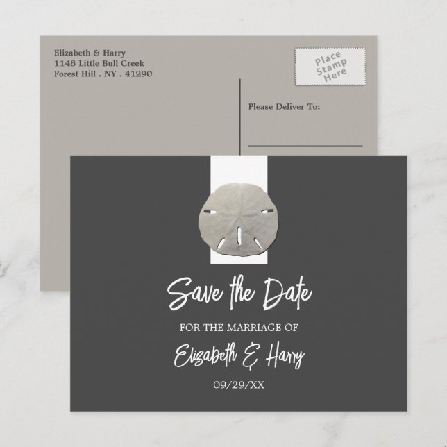Lone Sand Dollar - Holzkohle Grau - Save the Date Ankündigungspostkarte (Vorne/Hinten)