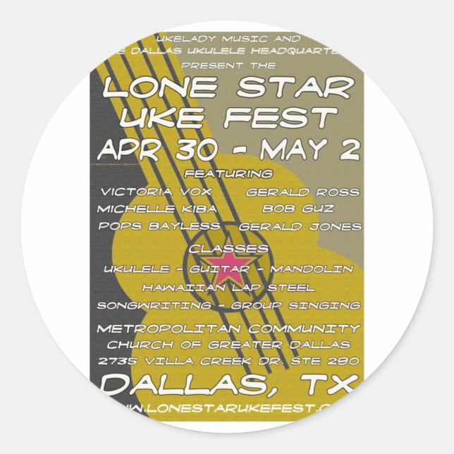Lone Star Uke Fest Poster Art Runder Aufkleber (Vorderseite)