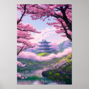 Lone Temple, Spring Landschaft Poster