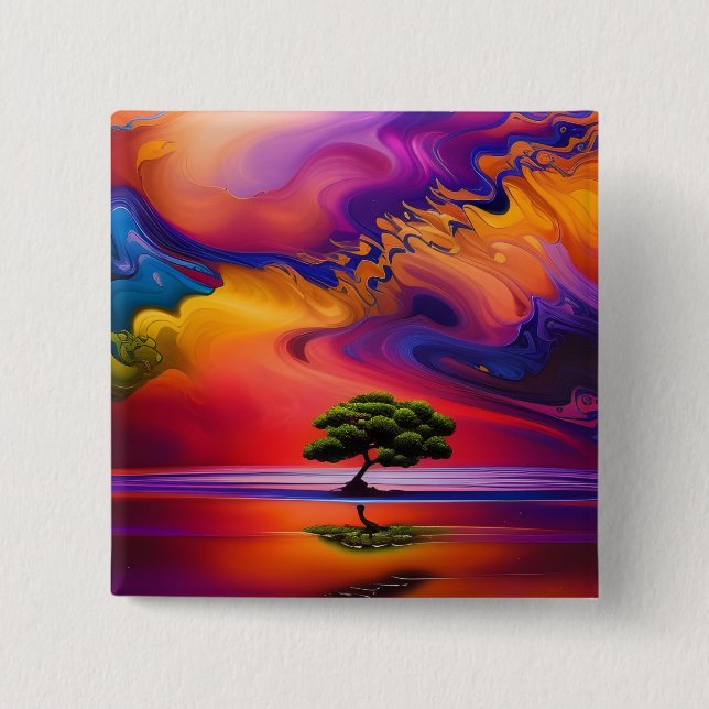 Lone Tree in Water bunter Himmel Button (Vorderseite)