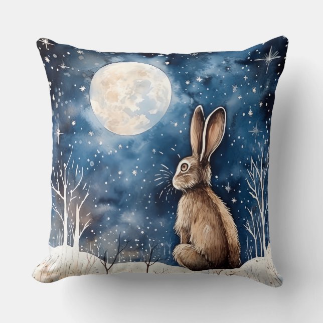 Lone Winter Snow Rabbit Kissen (Vorderseite)