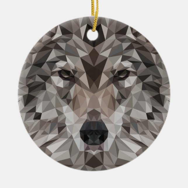 Lone Wolf Geometric Portrait Keramik Ornament (Vorne)