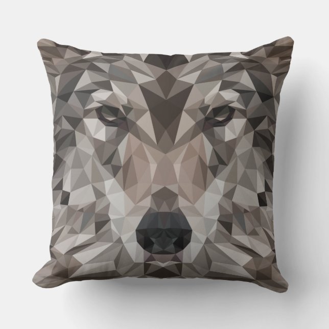 Lone Wolf Geometric Portrait Kissen (Vorderseite)