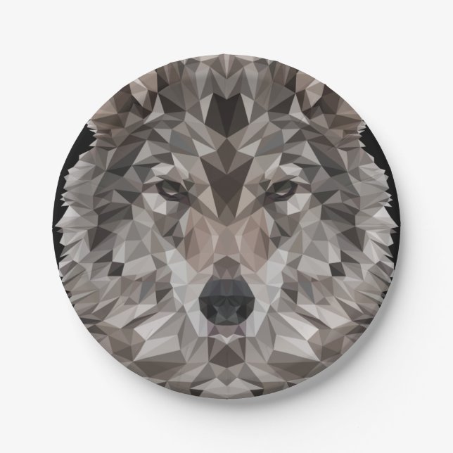 Lone Wolf Geometric Portrait Pappteller (Vorderseite)