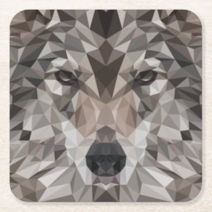 Lone Wolf Geometric Portrait Rechteckiger Pappuntersetzer