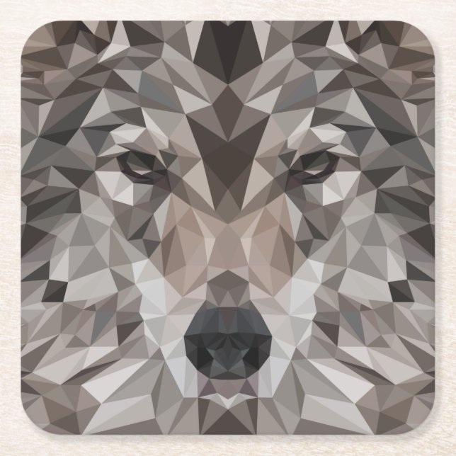 Lone Wolf Geometric Portrait Rechteckiger Pappuntersetzer (Vorderseite)